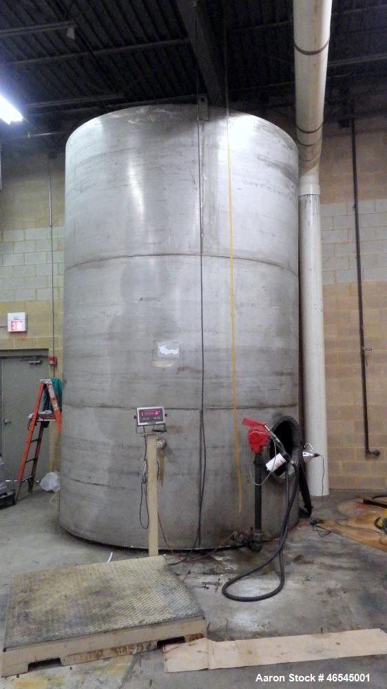 Used Lewis Metals Corp Tank, 7684 Gallon, 304 Stainless Steel, Vertical.  114" Dia. x 174" Straight Side, Flat Top and Flat Bottom, 24" Side Bottom Manway with Cover.  Built in 2001.