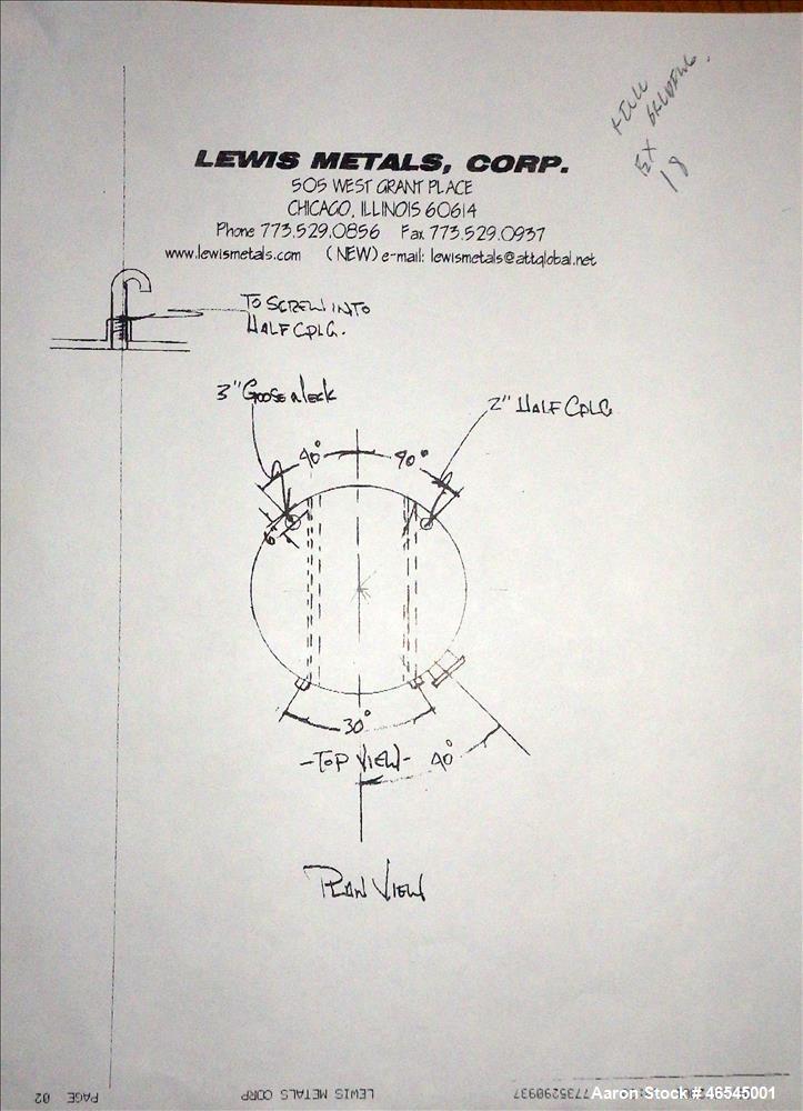 Used-Lewis Metals Corp Tank, 7684 Gallon, 304 Stainless Steel, Vertical.  114" Dia. x 174" Straight Side, Flat Top and Flat ...