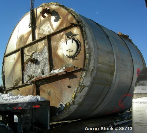 USED: Missouri Tank & Boiler tank, 16,000 gallon, 304 stainless steel, vertical. 13' diameter x 194" straight side. Flat top and bottom. (4) Side wall baffles. Carbon steel agitator bridge, no drive....