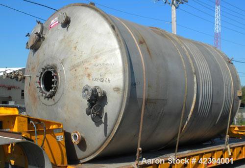 Used Modern Welding Company Tank, 9000 gallon, 304 stainless steel, vertical. Approximate 120" diameter x 184" straight side, dished top, flat bottom. Internal rated 5 psi at 150 deg F. (2) Approxima...