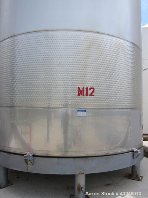 Used Mueller Tank, 11,933 Gallon, Model DF, Stainless Steel, Vertical. Approximate 140" diameter x 173" straight side. Off center coned top, sloped bottom. (2) 40" Sections of dimple jacket on the si...