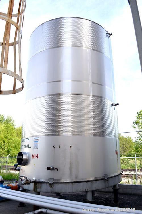 Used Mueller Tank, 13,892 Gallon, Model DF, Stainless Steel, Vertical. Approximate 144" diameter x 198" straight side. Off center coned top, sloped bottom. (2) 40" Sections of dimple jacket on the si...