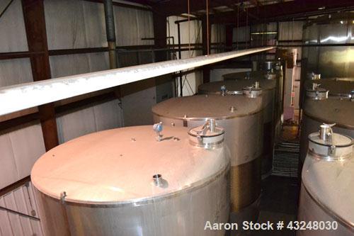 Used Mueller Tank, 6000 Gallon, Model DF, 304 Stainless Steel, Vertical. Approximate 118" diameter x 126" straight side. Off center coned top, sloped bottom. (1) 46” Section of dimple jacket on the s...