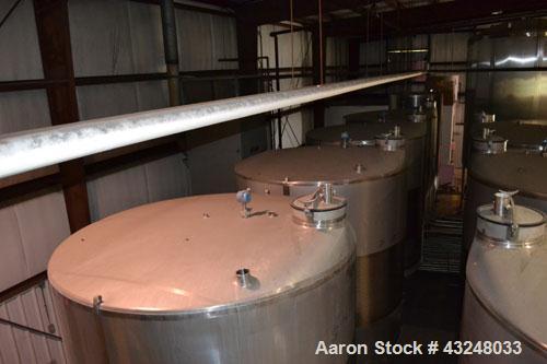 Used Mueller Tank, 6000 Gallon, Model DF, 304 Stainless Steel, Vertical. Approximate 118" diameter x 126" straight side. Off center coned top, sloped bottom. (1) 46” Section of dimple jacket on the s...