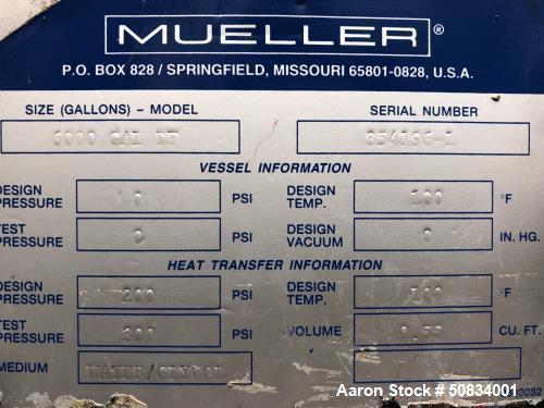 Used Mueller 6,000 Gallon Stainless Steel Tank,