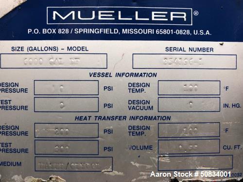 Used- Mueller 6,000 Gallon Stainless Steel Tank,