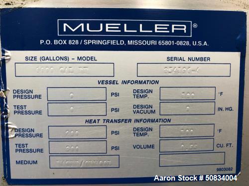 Used Mueller 6,000 Gallon Stainless Steel Tank,
