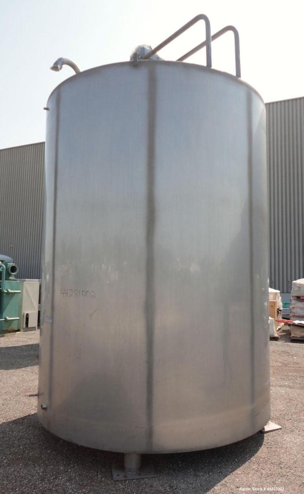 Used Mueller Storage Tank, 6,000 Gallon, Model D, 304 Stainless Steel, Vertical. 112” Diameter x approximate 135” straight side, dished top, 5” pitched sloped bottom. Sidewall dimple jacket, approxim...