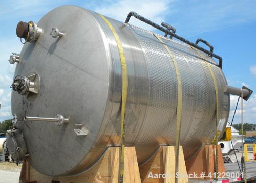 Used Mueller Jacketed Tank, 5000 gallon, 304 stainless steel, vertical. 109’’ diameter x 123’’ straight side, dish top and bottom. Internal rated to 200 deg F, dimple jacket rated 75 psi at 200 deg F...