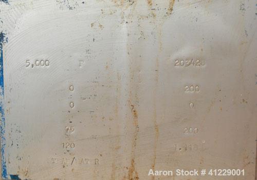 Used Mueller Jacketed Tank, 5000 gallon, 304 stainless steel, vertical. 109’’ diameter x 123’’ straight side, dish top and bottom. Internal rated to 200 deg F, dimple jacket rated 75 psi at 200 deg F...