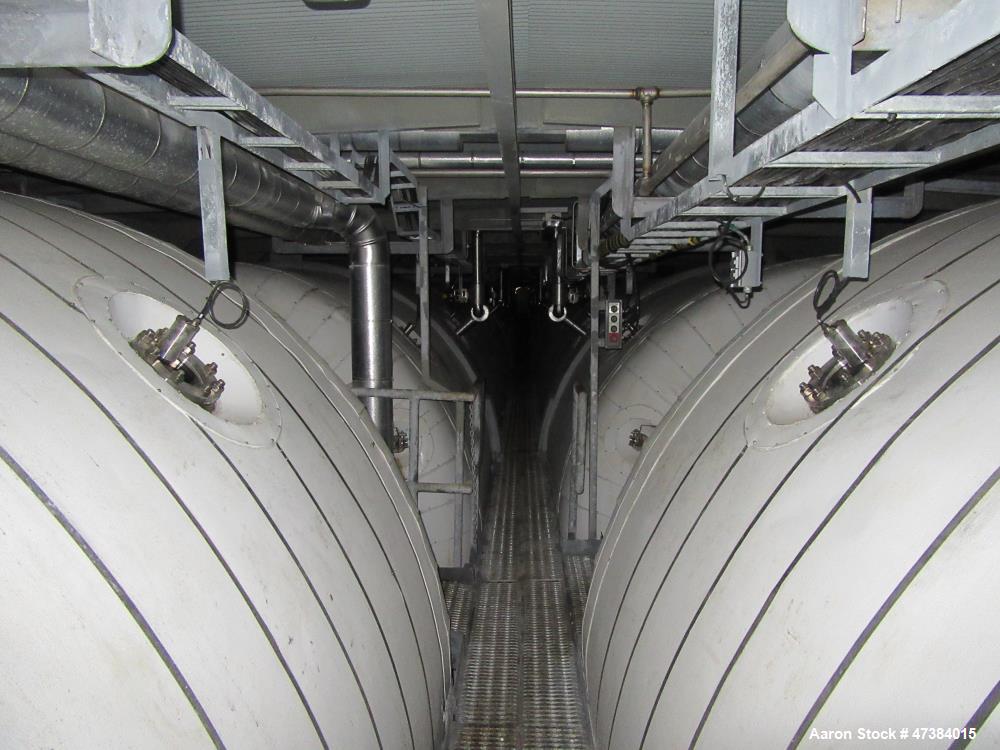 Used Mueller Tank, 45,000 Gallon, Model H, Stainless Steel, Horizontal. Approximate 148-1/2” diameter x 564” straight side, dished heads. Internal rated 9 psi at 32 to 300 degrees F. 304 Stainless st...