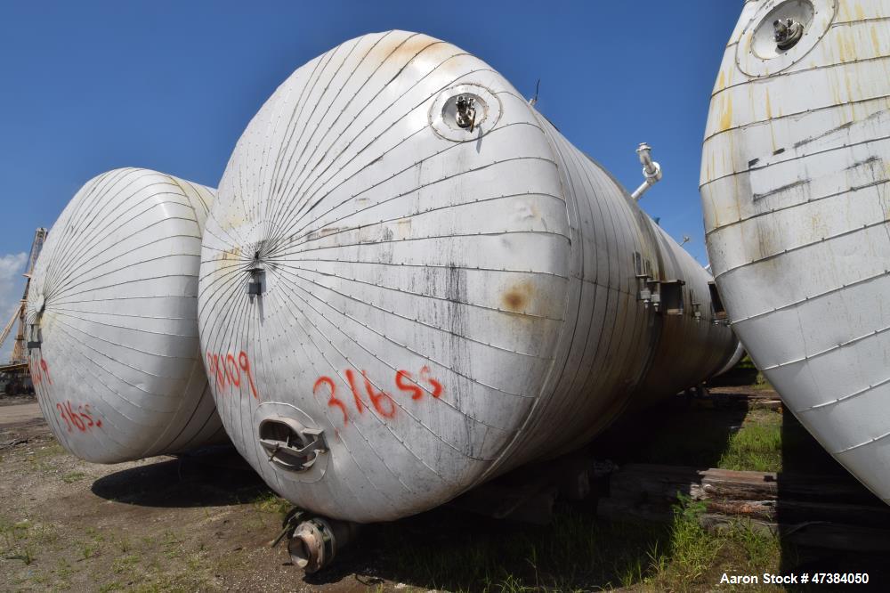 Used Mueller Tank, 45,000 Gallon, Model H, 316L Stainless Steel, Horizontal. Approximate 148-1/2" diameter x 564" straight side, dished heads. Shell & heads are 0.25" thick. Internal rated 9 psi at 3...
