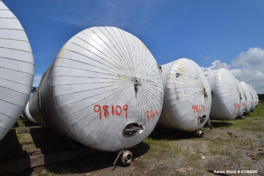 Used Mueller Tank, 45,000 Gallon, Model H, 316L Stainless Steel, Horizontal. Approximate 148-1/2" diameter x 564" straight side, dished heads. Shell & heads are 0.25" thick. Internal rated 9 psi at 3...