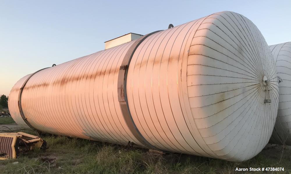Used Mueller Tank, 45,000 Gallon, Model H, 316L Stainless Steel, Horizontal. Approximate 148-1/2" diameter x 564" straight side, dished heads. Shell & heads are 0.25" thick. Internal rated 9 psi at 3...