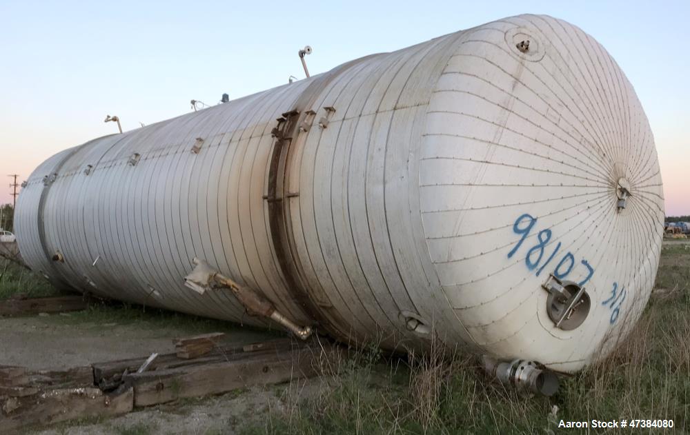 Used Mueller Tank, 45,000 Gallon, Model H, 316L Stainless Steel, Horizontal. Approximate 148-1/2" diameter x 564" straight side, dished heads. Shell & heads are 0.25" thick. Internal rated 9 psi at 3...