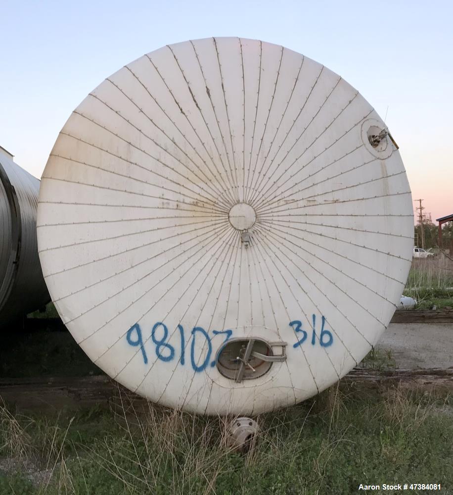 Used Mueller Tank, 45,000 Gallon, Model H, 316L Stainless Steel, Horizontal. Approximate 148-1/2" diameter x 564" straight side, dished heads. Shell & heads are 0.25" thick. Internal rated 9 psi at 3...