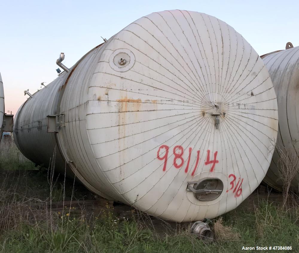 Used Mueller Tank, 45,000 Gallon, Model H, 316L Stainless Steel, Horizontal. Approximate 148-1/2" diameter x 564" straight side, dished heads. Shell & heads are 0.25" thick. Internal rated 9 psi at 3...