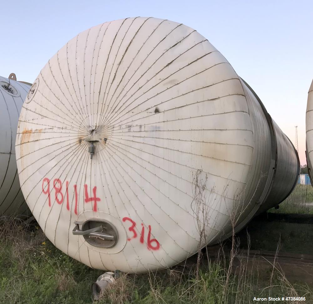 Used Mueller Tank, 45,000 Gallon, Model H, 316L Stainless Steel, Horizontal. Approximate 148-1/2" diameter x 564" straight side, dished heads. Shell & heads are 0.25" thick. Internal rated 9 psi at 3...