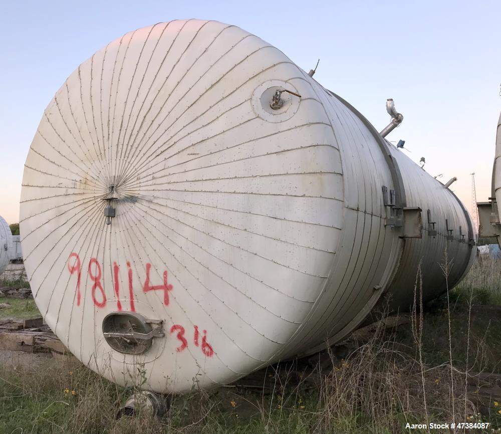 Used Mueller Tank, 45,000 Gallon, Model H, 316L Stainless Steel, Horizontal. Approximate 148-1/2" diameter x 564" straight side, dished heads. Shell & heads are 0.25" thick. Internal rated 9 psi at 3...