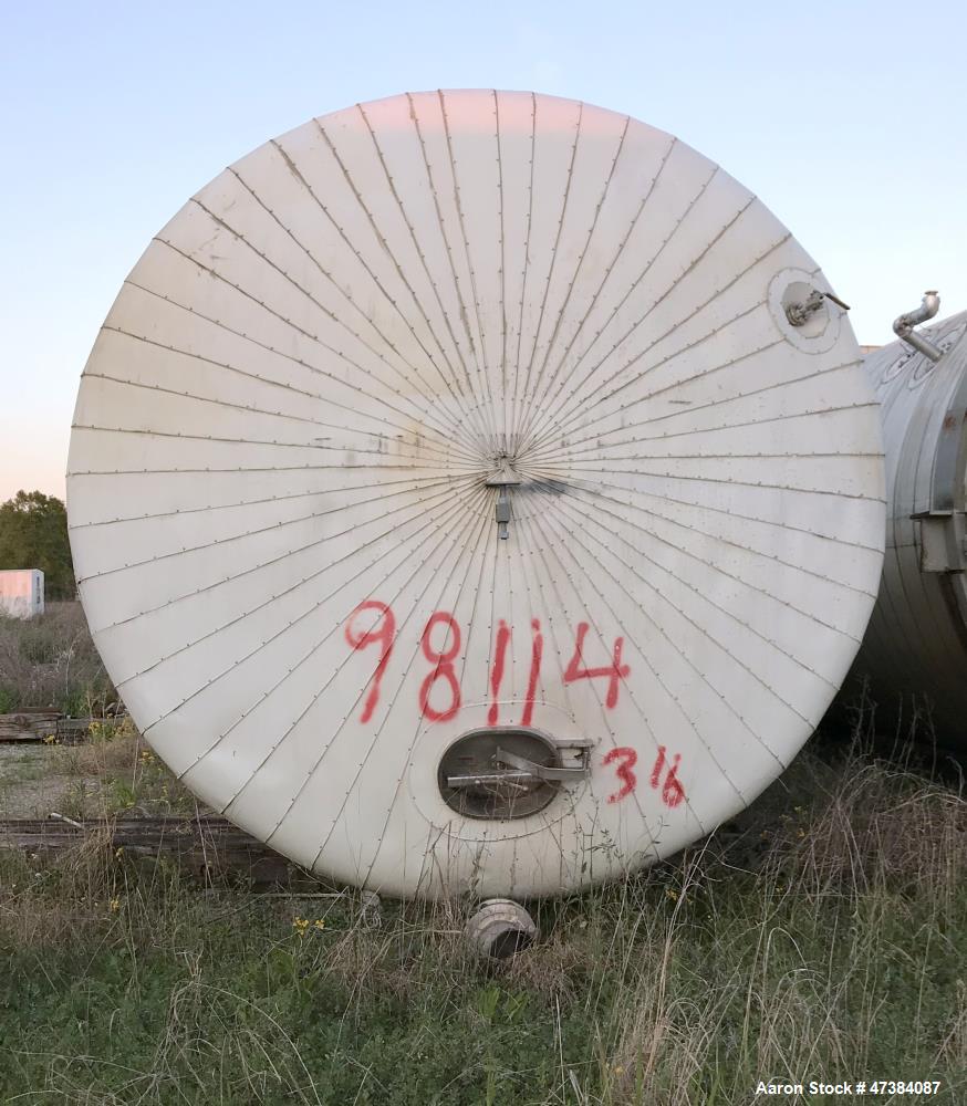 Used Mueller Tank, 45,000 Gallon, Model H, 316L Stainless Steel, Horizontal. Approximate 148-1/2" diameter x 564" straight side, dished heads. Shell & heads are 0.25" thick. Internal rated 9 psi at 3...