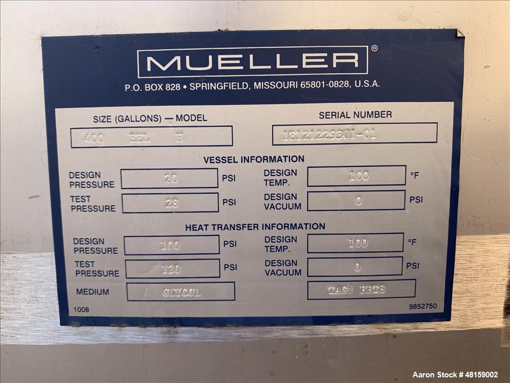 Used Mueller Approximate 16,800 Gallon Stainless Steel Horizontal Jacketed Tank