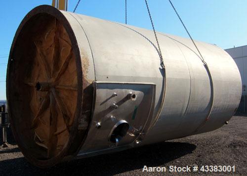Used Mueller Silo Storage Tank, 10,000 Gallon, Model SVW, 304 Stainless Steel. 120” Diameter x approximate 220” straight side, dished top, sloped bottom. (0.759) Cubic feet of sidewall dimple jacket,...