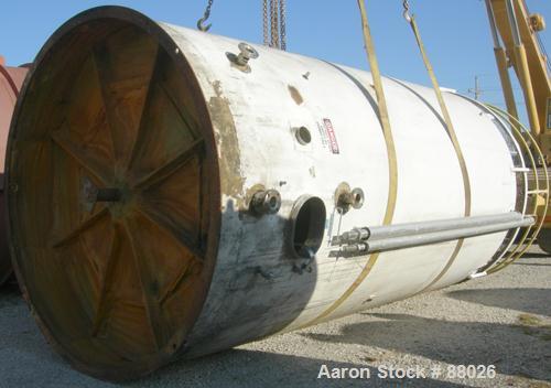 USED: Mueller jacketed silo tank, model SVW. 10,000 gallon, 304 stainless steel, vertical. 120" diameter x 216" straight side. Dished top, sloped bottom. Insulated carbon steel sheathing. Approximate...
