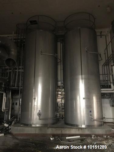Used- Mueller 6000 Gallon Vertical 316 Stainless Steel Jacketed Tank. Sanitary polished, interior, 7'4" diameter x 20' strai...