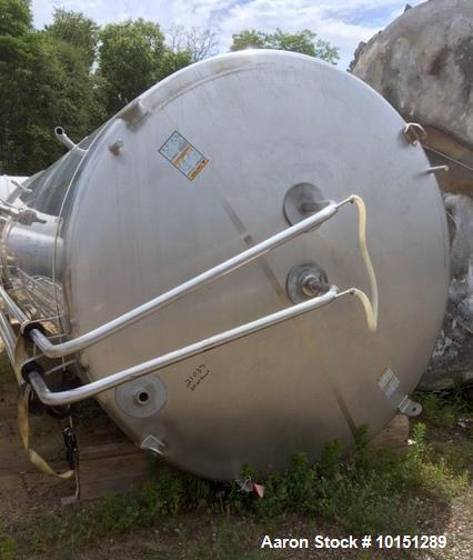 Used- Mueller 6000 Gallon Vertical 316 Stainless Steel Jacketed Tank. Sanitary polished, interior, 7'4" diameter x 20' strai...