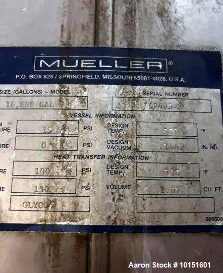 Mueller Stainless Steel Fermentation Tank 16,600 Gallon | Jacketed 400 BBL Vessel