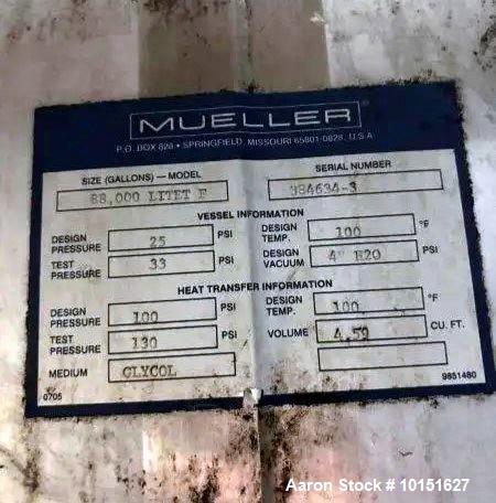 Used Mueller 23,000 Gallon Jacketed Pressure Vessel | 880 HL Stainless Steel Fermentation Tank
