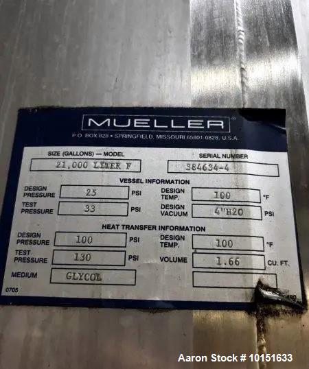 Used Mueller 5,700 Gallon Jacketed Pressure Tank | 21,000 Liter Stainless Steel Fermentation Vessel