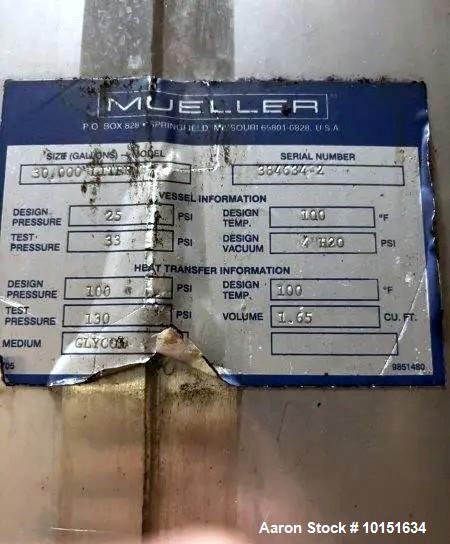 Used Mueller 7,500 Gallon Jacketed Pressure Tank | 30,000 Liter Stainless Steel Fermentation Vessel