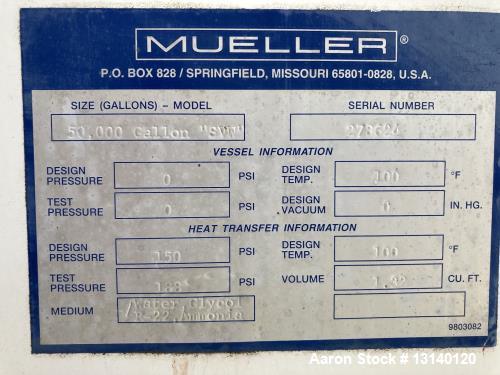 Used-Mueller 50,000 Gallon Vertical 304 Stainless Steel Jacketed Silo Type Stora