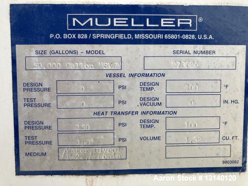 Used Mueller 50,000 Gallon Vertical 304 Stainless Steel Jacketed Silo Type Stora