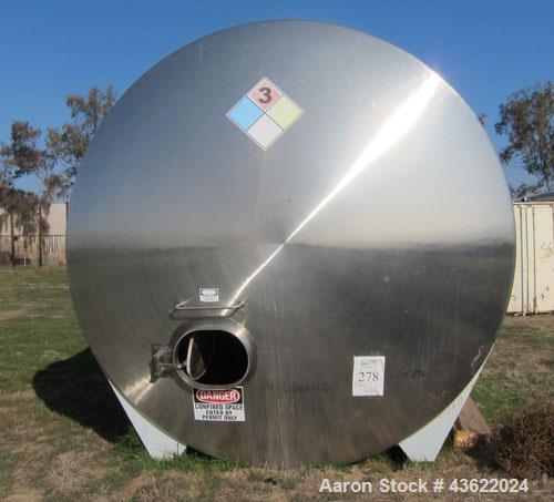 Used- Mueller 16,000 Gallon Stainless Steel Horizontal Storage Tank. Approximately 10'6" diameter x 24'6" straight side. Dis...