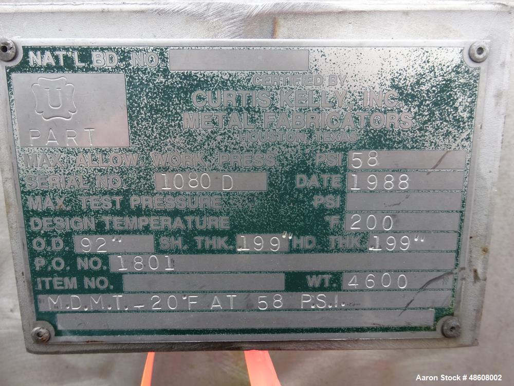 Used Curtis Kelly Metal Fab. Tank, Approximate 5,500 Gallon, 316 Stainless Stee