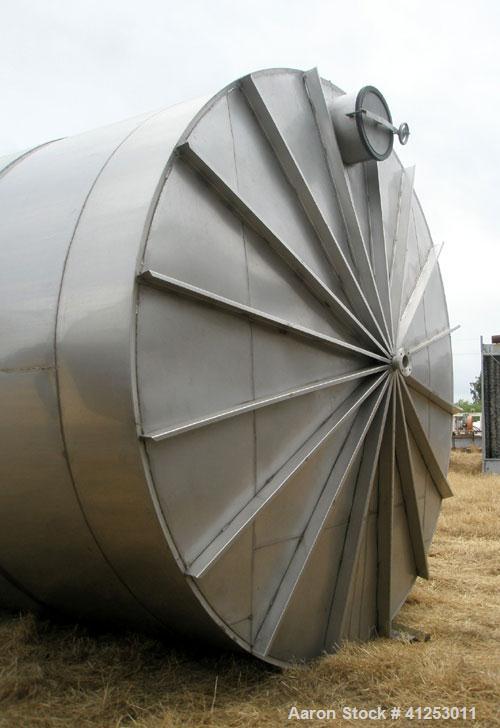 Used Winery Tank, 14,233 Gallon, 316 stainless steel, vertical. Approximately 156" diameter x 180" straight side, coned top, sloped bottom. Approximately 72" of sidewall bottom jacketed, no rating. O...
