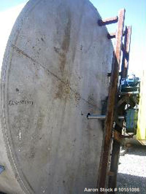 Used-Approximately 8,000 Gallon Vertical 304 Stainless Steel Tank. 9'6" Diameter x 16'4" straight side. With bridge mounted ...
