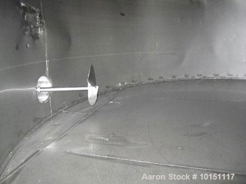 Used Approximately 10,000 gallon stainless steel tank.11'6" Diameter x 12' straight side.Flat top with metal ring and sight glass.Lightnin 3 hp side bottom agitator.(5) 2.5" side openings with valves...