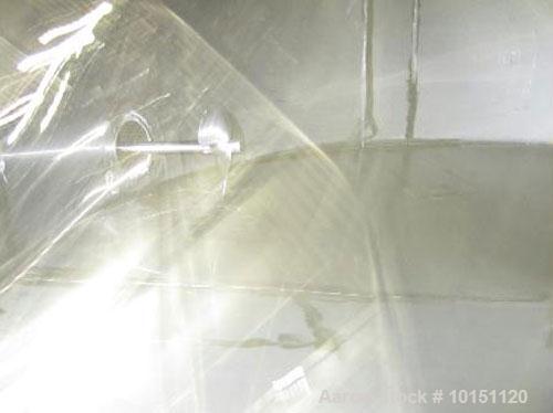 Used Approximately 10,000 gallon stainless steel tank.11'6" Diameter x 12' straight side.Flat top with metal ring and sight glass.Lightnin 3 hp side bottom agitator.(5) 2.5" side openings with valves...