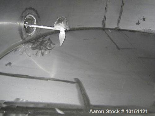 Used Approximately 10,000 gallon stainless steel tank.11'6" Diameter x 12' straight side.Flat top with metal ring and sight glass.Lightnin 3 hp side bottom agitator.(5) 2.5" side openings with valves...
