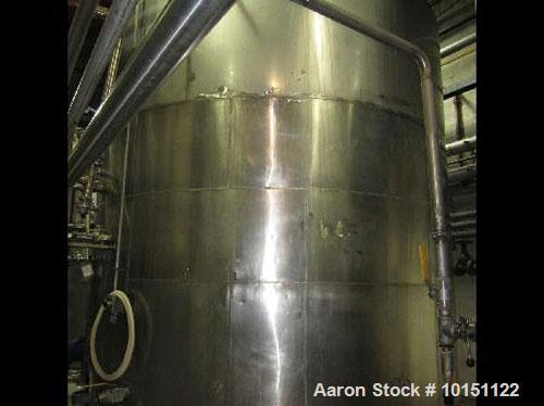 Used Approximately 9,000 gallon stainless steel tank.11'6" diameter x 12' straight side.With slight dome top, Lightnin 3 hp side bottom agitator.With sight glass, (5) 2.5" side openings with valves, ...