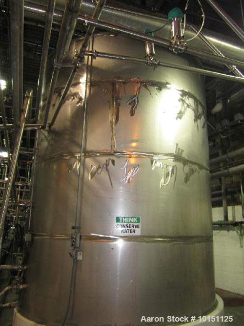 Used-Approximately 12,500 gallon vertical stainless steel tank.12'6" diameter x 14'11" straight side.With Lightnin 3 hp bott...