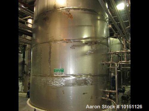 Used Approximately 12,500 gallon vertical stainless steel tank.12'6" diameter x 14'11" straight side.With Lightnin 3 hp bottom side entering agitator, sight glass, (5) 2.5" side openings with valves,...