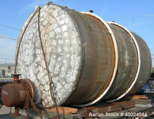 Used Tank, 6000 Gallon, 317 Stainless Steel, Horizontal. Approximately 9' diameter x 12' long, dished ends. Top entering Lightnin agitator, model 118-REC-3.2, ratio 17.40 to 1, output 100/50 rpm. 2" ...