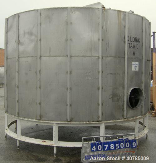 Used Tank, 6,000 Gallon, 304 Stainless Steel, Vertical. 144" diameter x 84" straight side. Flat top, slight coned bottom. Top carbon steel agitator bridge with an approximately 2" diameter bottom sup...
