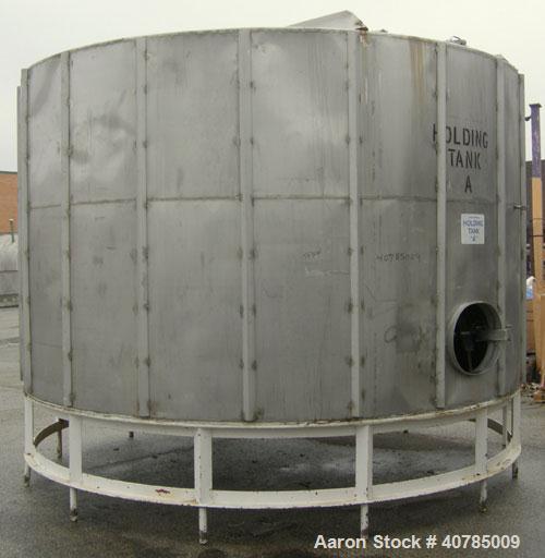 Used Tank, 6,000 Gallon, 304 Stainless Steel, Vertical. 144" diameter x 84" straight side. Flat top, slight coned bottom. Top carbon steel agitator bridge with an approximately 2" diameter bottom sup...