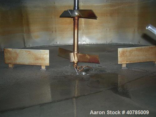 Used Tank, 6,000 Gallon, 304 Stainless Steel, Vertical. 144" diameter x 84" straight side. Flat top, slight coned bottom. Top carbon steel agitator bridge with an approximately 2" diameter bottom sup...