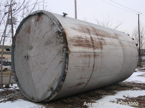 Used Tank, Approximate 17,000 Gallon, 316 Stainless Steel, Vertical. Approximate 144" diameter x 242" straight side, coned top (dented), sloped bottom. Top openings: (2) 3", 4", side 24" manway with ...